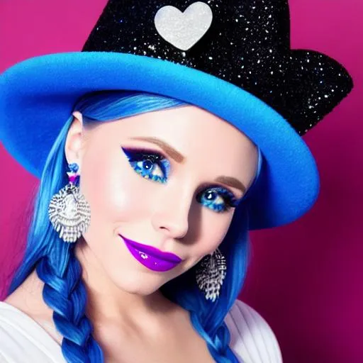 Prompt: Saweetie and Kristen bell inside kitchen, blue lipstick, candy pleasant face, blue eyes, Black eyeshadow, Sugar Hat, ice earrings. Blue heart necklace, Cold color scheme, ultradetailed, 8k resolution, perfect, smooth, high quality, shiny. Magic Cake wand. 