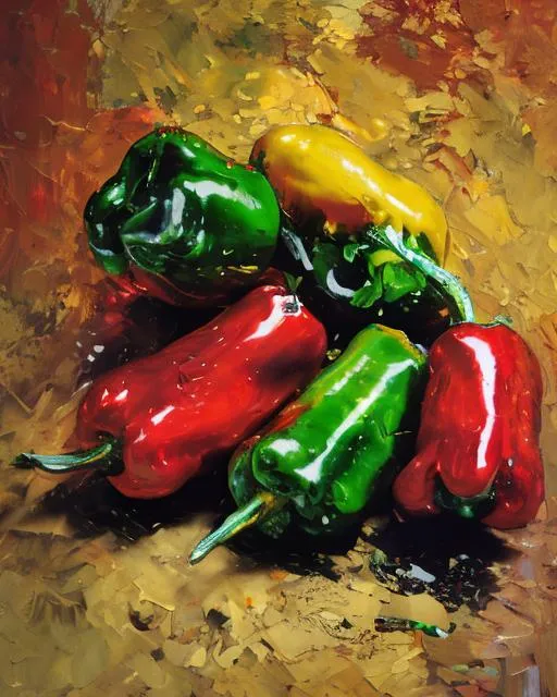 Prompt: Peppers, abstract thick impasto oils, colorful, ultra detailed, highly detailed scenario, intricate, masterpiece, UHD, HDR, symmetric, coherent, epic detail, stunning, beautiful, ,lumen render ,lumen path tracing ,path tracing light ,path tracing shadow ,path tracing special fx, surrealism, Surrealist, 