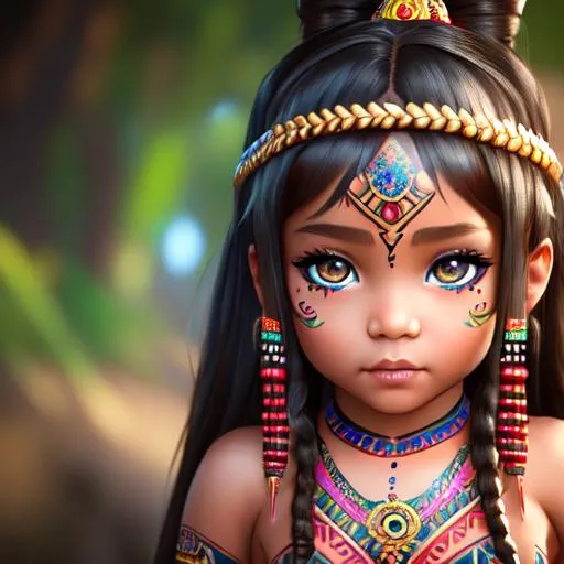 Prompt: extremely realistic, hyperdetailed, tribal little girl age=6, child, full tribal tattoo, highly detailed face, highly detailed eyes, highly detailed body, full body, whole body visible, full character visible, soft lighting, high definition, ultra realistic, unreal engine 5, 8K, digital art