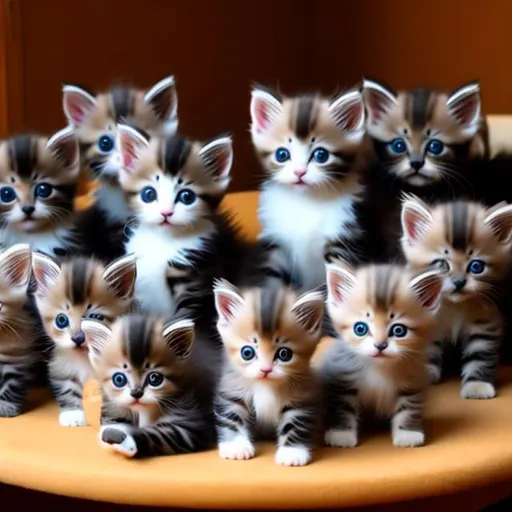 Prompt: Lot's of kittens in one room all different breeds