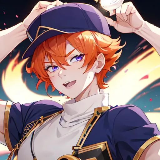 Prompt: Erikku male (short ginger hair, freckles, right eye blue left eye purple) muscular, UHD, 8K, Highly detailed, insane detail, best quality, high quality. wearing a sideways baseball cap, holding money