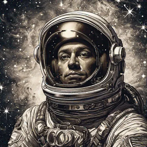 Prompt: Renaissance-style portrait of an astronaut in space, detailed starry background, reflective helmet.