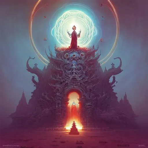 Prompt: a surreal monument to the celestial dreamland. a shrine of beautiful lucidity. by ross tran and zdzislaw beksinski
