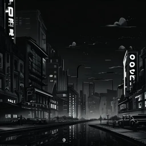 Prompt: noir-style landscape of a city