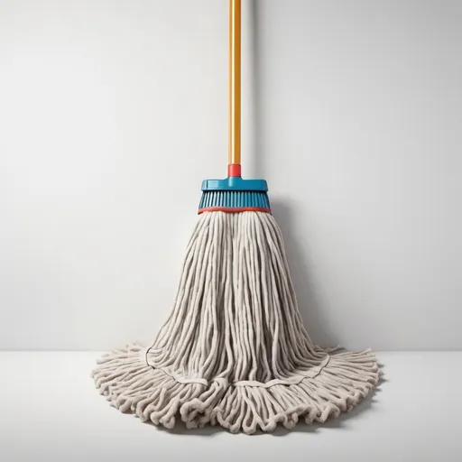 Prompt: Aerial wide view straight-down on top of a large cotton mop on a white background, separated from each other, without touching the edges of the canvas, d&d, 3d render, seen from directly above, flat lay, semi-realistic textures