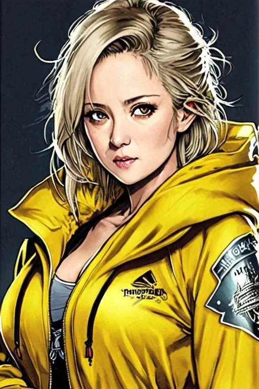 Prompt: (((Yoji Shinkawa))), sticker of ultra detailed portrait of Denise Gough, 67 years old, in yellow hooded magic robe. high quality cell shaded illustration in fantasy apocalyptic style by Yoji Shinkawa, ((full body)), dynamic pose, perfect anatomy, castle setting, magician, centered, freedom, soul, grey and blonde short hair, approach to perfection, cell shading, 4k , cinematic dramatic atmosphere, watercolor painting, global illumination, detailed and intricate environment, artstation, concept art, fluid and sharp focus, volumetric lighting, cinematic lighting, Art by Yoji Shinkawa,