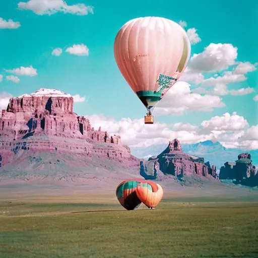 Prompt: watercolor, landscape, hot air balloon
