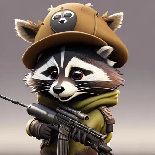 Prompt: Cartoon raccoon with a sniper rifle 
