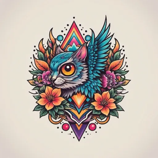 Prompt: colorful and illustrative tattoo logo