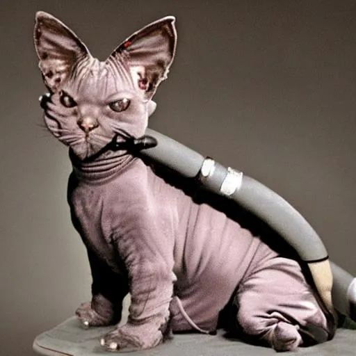 Prompt: Hairless steam cat.