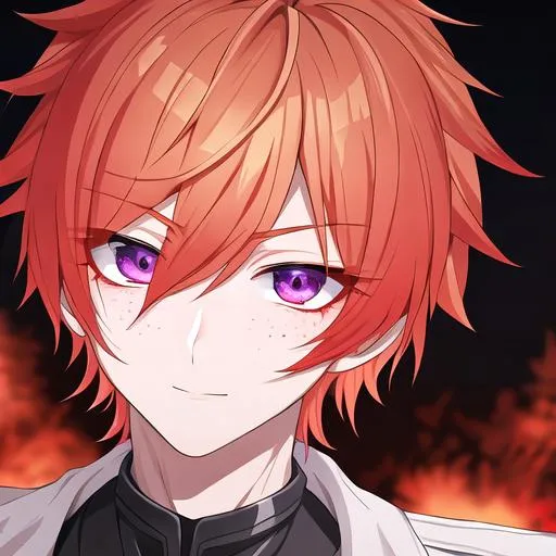 Prompt: Erikku male adult (short ginger hair, freckles, right eye blue left eye purple) UHD, 8K, Highly detailed, insane detail, best quality, high quality,  anime style,  fighting, covered in blood, psychotic