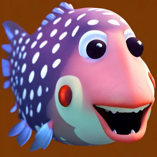 Prompt: a side view cartoon icon of a smiling grouper fish 