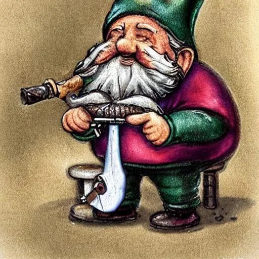 Prompt: a gnome smoking a pipe.
