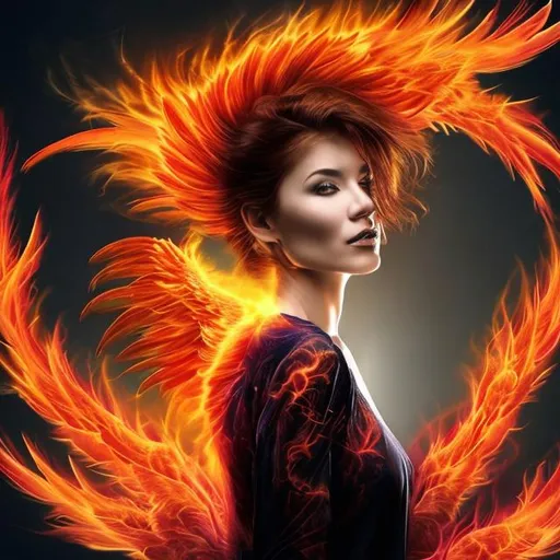 Prompt: woman turning into a phoenix