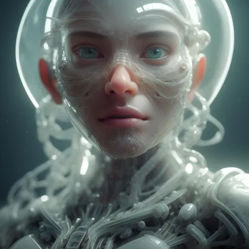 Prompt: Stunning clear clean clear cyborg beautiful organic biotech cyborg, soft light illuminated on light gray background flat hyper detailed 3d Master piece 3d Octane Render focused sharpbfocus, perfect composition, beautiful detailed intricate insanely detailed octane render trending on artstation, 8 k artistic photography, photorealistic concept art, soft natural volumetric cinematic perfect light, chiaroscuro, award - winning photograph, masterpiece, oil on canvas, raphael, caravaggio, greg rutkowski, beeple, beksinski, giger, high quality model, 4 k resolution blade runner, sharp focus, emitting diodes, smoke, artillery, sparks, racks, system unit, motherboard, by pascal blanche rutkowski repin artstation hyperrealism painting concept art of detailed character design matte painting