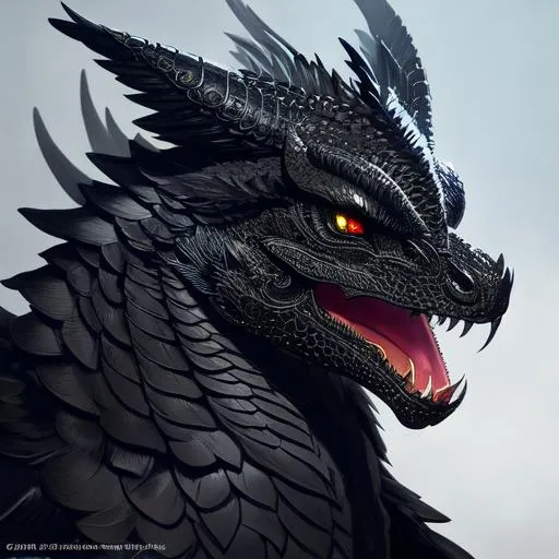 Prompt: Black dragon with iridescent black markings and a skull mask, and a cute face, perfect composition, hyperrealistic, super detailed, 8k, high quality, trending art, trending on artstation, sharp focus, studio photo, intricate details, highly detailed, by greg rutkowski, illustration, watercolor