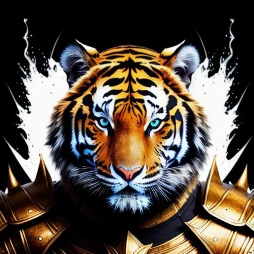 Prompt: evil tiger head armor Dark Armor,  full body, front, ((white background)), wearing body accessories, epic Instagram, , splash style of dark fractal paint, contour,  intricately detailed , unreal engine, fantastical, intricate detail, splash screen, complementary colors, fantasy concept art, 8k resolution,  masterpiece, oil painting, heavy strokes, paint dripping, splash arts, ultra details