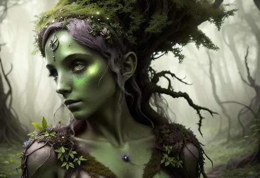 male dryad, pastel green skin, flowers growing from... | OpenArt