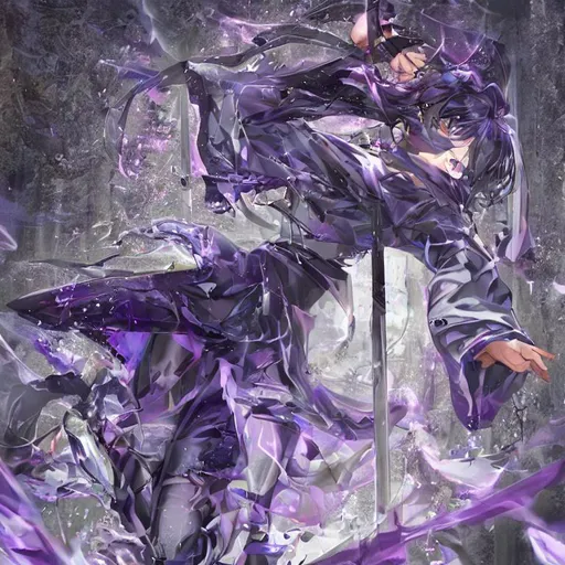 Prompt: boy Kid, black haired, around 10 years old, depth field, dark purple aura, glowing purple eyes, 