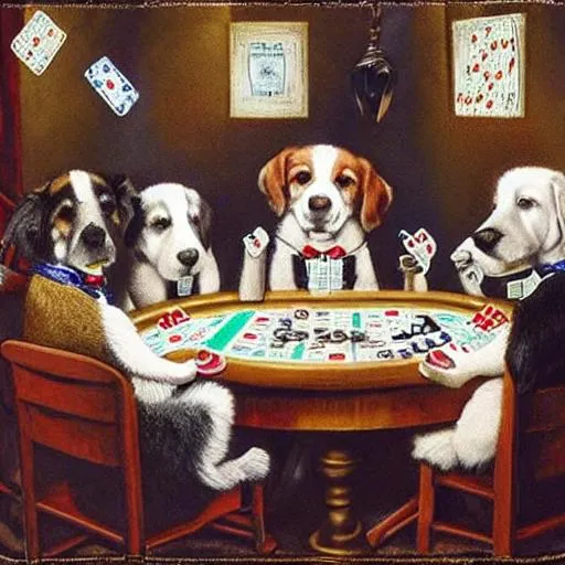 Prompt: dogs playing poker



