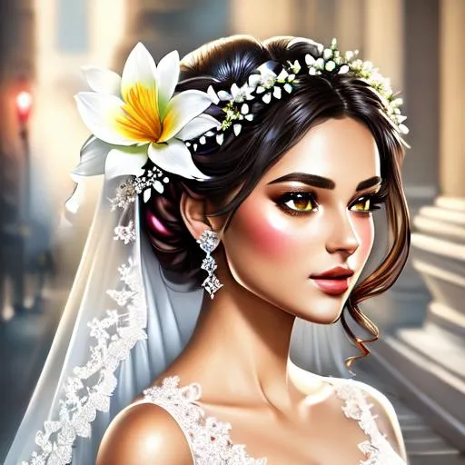 Prompt: young bride with flowers in her hair