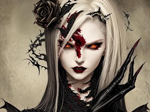 Vampire queen, blood, black rose, dragon tattoo, lon... | OpenArt