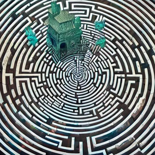Prompt: acrylic paint, labyrinth,  surreal photographic , huge scale, great depth, massive detail, great attention to detail. by chun-li