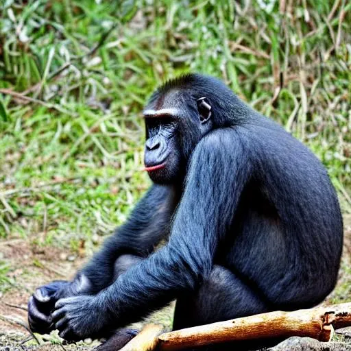 Prompt: An ape learning how to start a fire in the dark. Leopard 