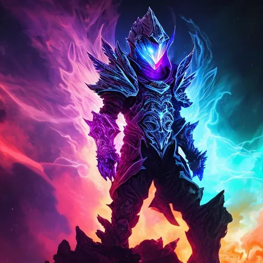 Prompt: astralvoid knight, in space, colorful, vibrant colors, fire, man, 