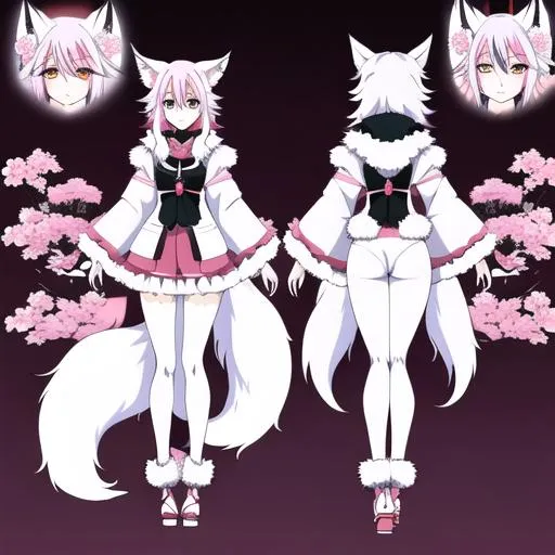 Prompt: anime  of a {character}, anime eyes, beautiful intricate fluffy, symmetrical, in unique anime style, concept art, digital painting, looking into camera,  pastel  flowers colorful kitsune fox adorable furry sketch full body