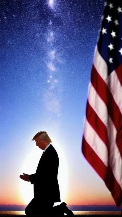 Prompt: Donald Trump kneeling praying before the throne of God.