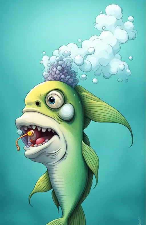 Prompt: Cartoon fish smoking marijuana