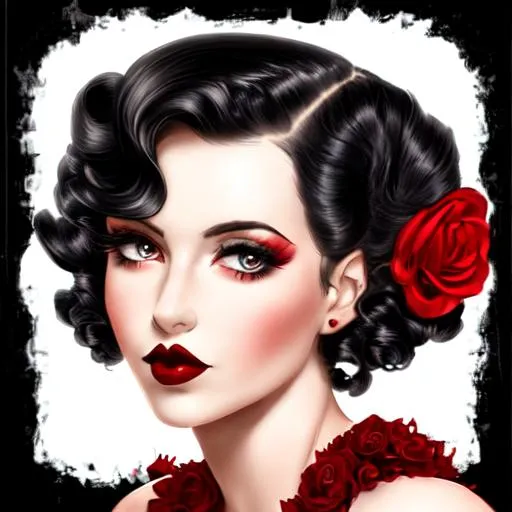 Prompt: 30's fashionable girl,black finger curl hair, red lips, facial closeup
