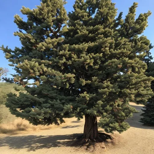 Prompt: a tree whose one side is pine and the other side is walnut