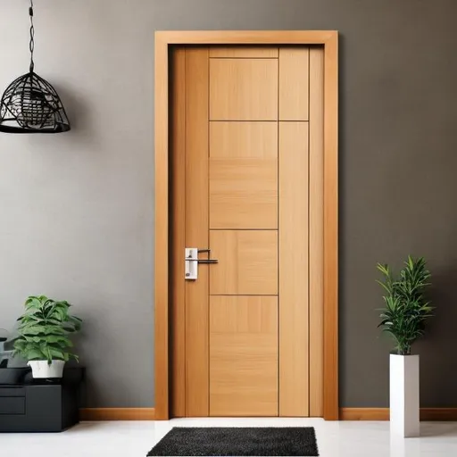 Prompt: a plain wooden door without handle

