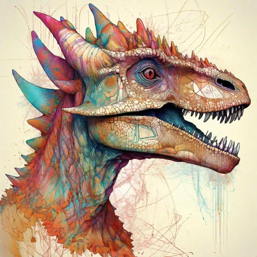 Prompt: "(Dracorex|pachycephalosaur|dinosaur) ,highly detailed,nacreous outline, rubi, highly detailed, intricate motifs, organic tracery, perfect composition, digital painting,smooth, sharp focus, illustration, Carne Griffiths, Alberto Seveso,De-Noise,(symmetry),(balance),((color harmony)),fishskin,"