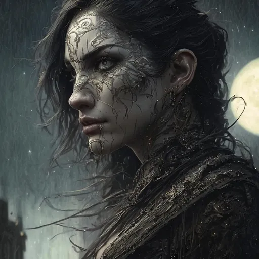 Prompt: night, moon Cinematic light, intricate detail, detailed facial features, high detail, sharp focus, smooth, aesthetic, extremely detailed, (by greg rutkowski:1), (by luis royo:1), by artgerm, Stephen Kasner, John Picacio <lora:epi_noiseoffset:1>