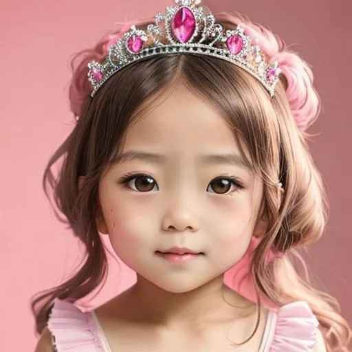 Prompt:  5 year old princess wearing pink, facial closeup