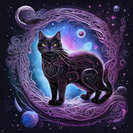 Prompt: cosmic cat, highly detailed, fantasy, black background