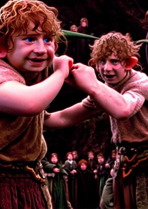 Prompt: Lord of rings Hobbits in the ring