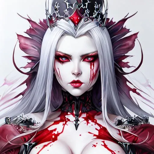 Prompt: evil blood queen, anime Character Design, Unreal Engine, Beautiful, Tumblr Aesthetic,  Hd Photography, Hyperrealism, Beautiful Watercolor Painting, Realistic, Detailed, Painting By Olga Shvartsur, Svetlana Novikova, Fine Art