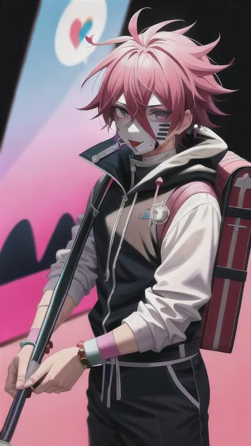 Prompt: a clown themed assasin, using playing cards as weapon, painting on his face, hisoka in hunter x hunter