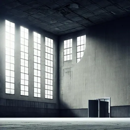 Prompt: Liminal Space, High Resolution, 4000x2250, sparse furniture, post soviet architecture, dark, large building, indoors