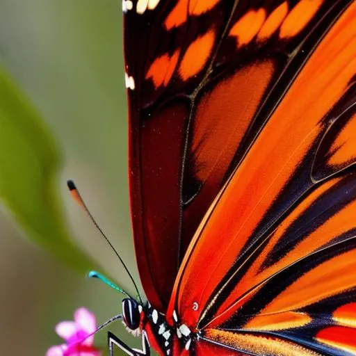 Prompt: Close up of a butterfly's wings, intricate details, shades of red, vivid colours, high resolution, photorealistic, 8k