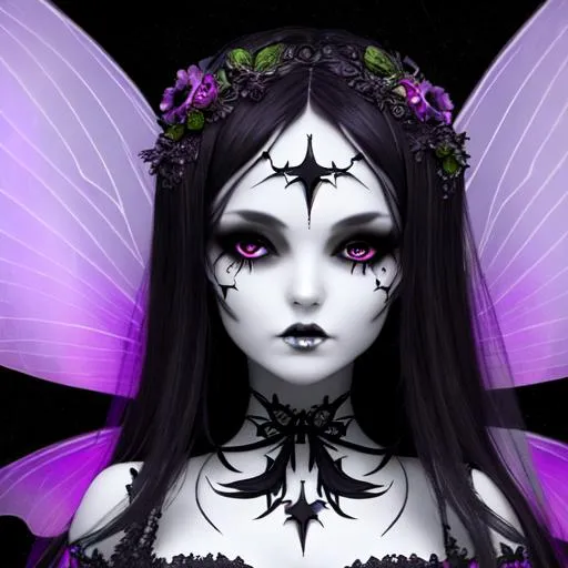 Prompt: fairy goddess , gothic, black background, closeup