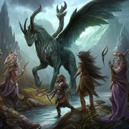 Prompt: Create a mythical world teeming with diverse fantasy creatures. Describe the interactions, conflicts, or alliances between these creatures and the impact they have on the world they inhabit