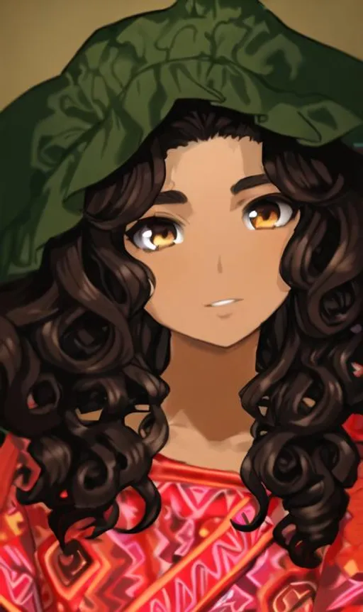 Retro 80s anime-style hispanic girl with tan skin, shoulder-length brown  curly hair, angel wings and halo