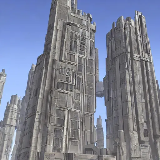 Prompt: Xizors palace, a high rising building on Coruscant.