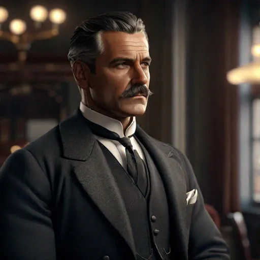 Prompt: An ultra realistic waist up portrait of tough looking butler in the 1920s, long shot super detailed lifelike illustration, action-adventure outfit, shotgun

soft focus, clean art, professional, old style photo, CGI winning award, UHD, HDR, 8K, RPG, UHD render, HDR render, 3D render cinema 4D