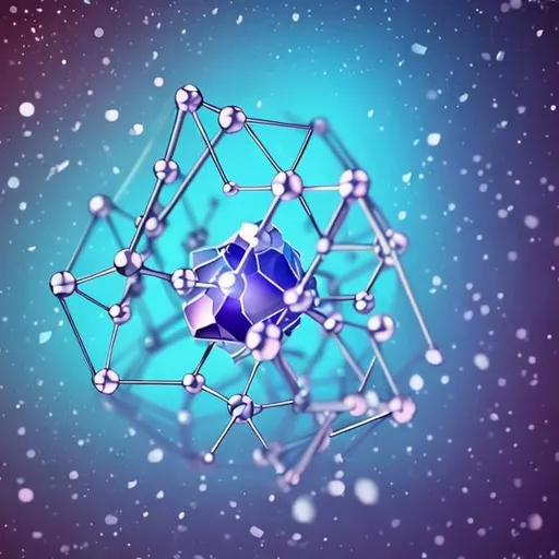 Prompt: tiny cute adorable creature, molecular structure lattice, crystal, covalent bond, futuristic venture, vibrant, snow rain